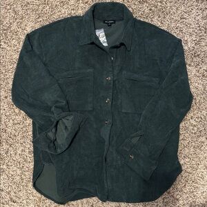 Blu Pepper Women's Dark Green Corduroy Button Down Shirt